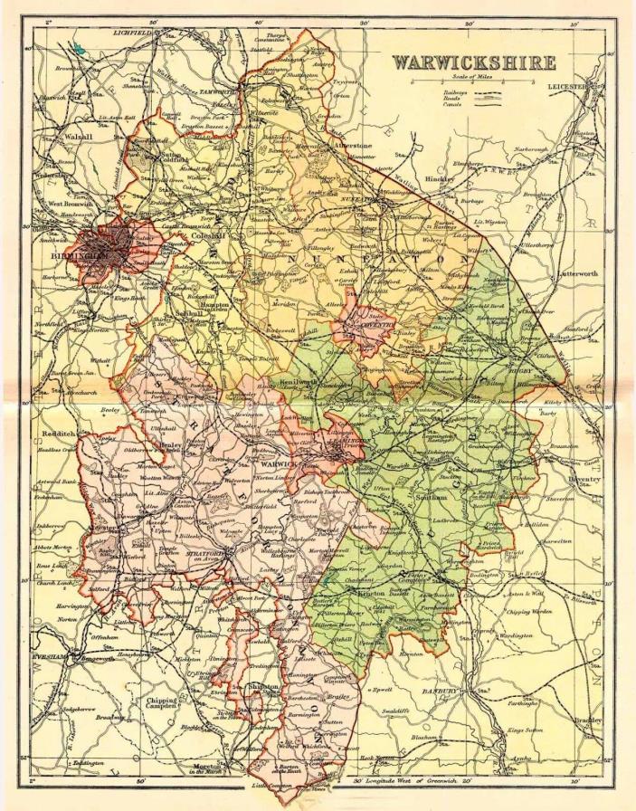 Map of The County of Warwick, England,C1850.