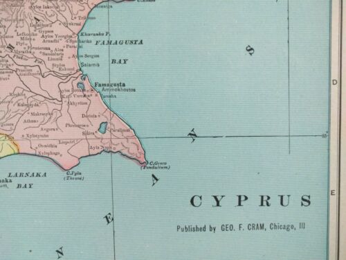 Vintage 1901 CYPRUS CRETE Map 14
