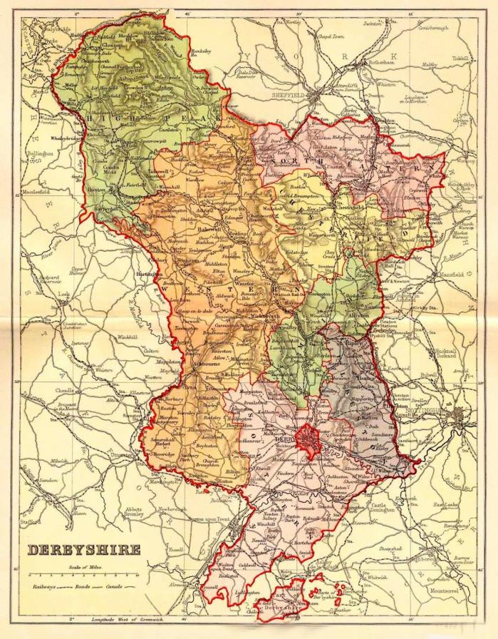 Map of the County of Derby, England,