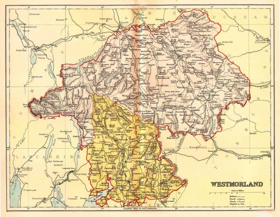 Map of The County of Westmorland, England,C1850.