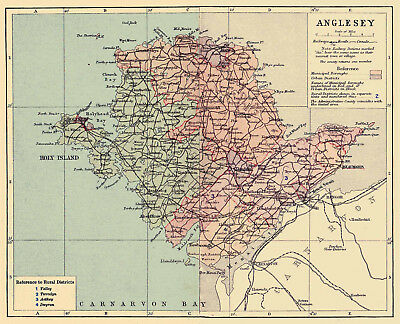 An enlarged map of Anglesey, Wales,Original dated1880.