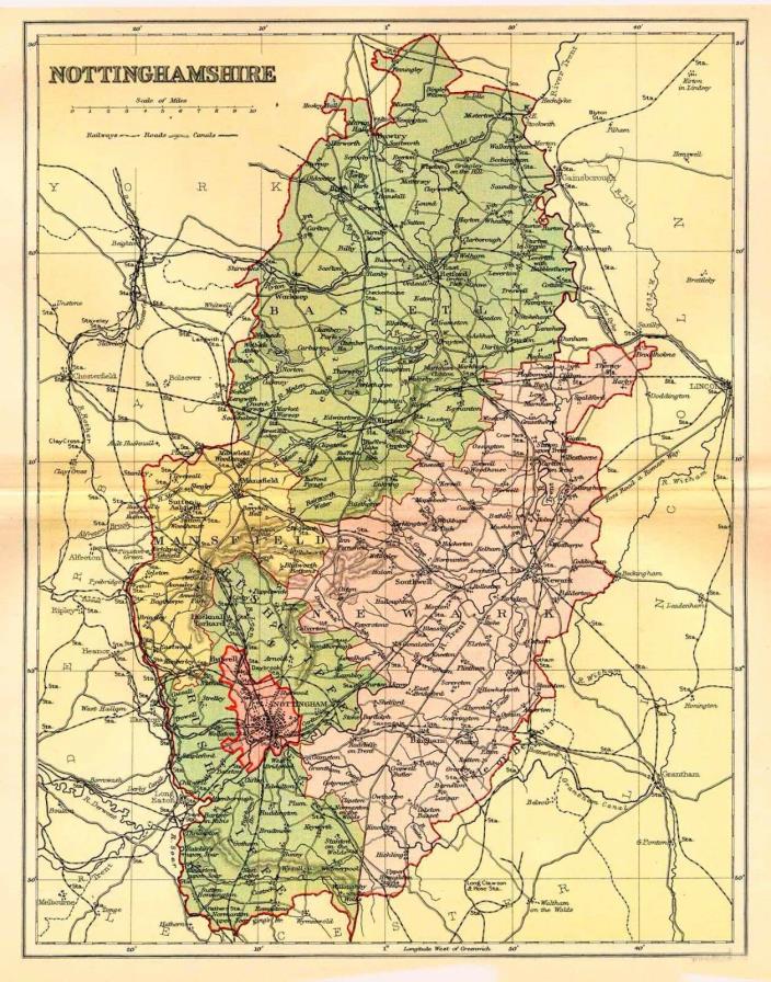 Map of The County of Nottingham, England,C1850.