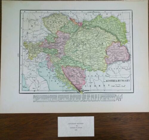 Vintage 1900 AUSTRIA HUNGARY Map 14x11 Old Antique Original VIENNA BUDAPEST MAPZ