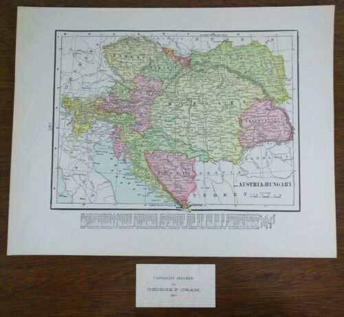 Vintage 1901 AUSTRIA HUNGARY Map 14x11 Old Antique Original VIENNA BUDAPEST MAPZ