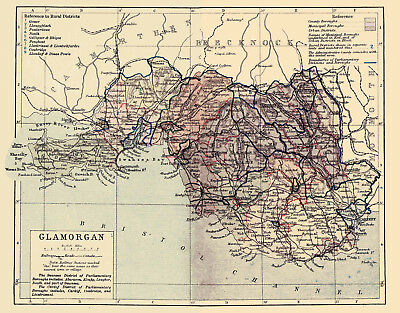 An enlarged map of Glamorgan, Wales,Original dated1880.
