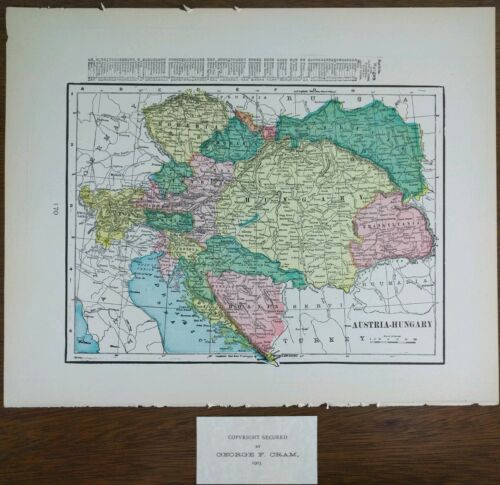 Vintage 1903 AUSTRIA HUNGARY Map 14x11 Old Antique Original VIENNA BUDAPEST MAPZ