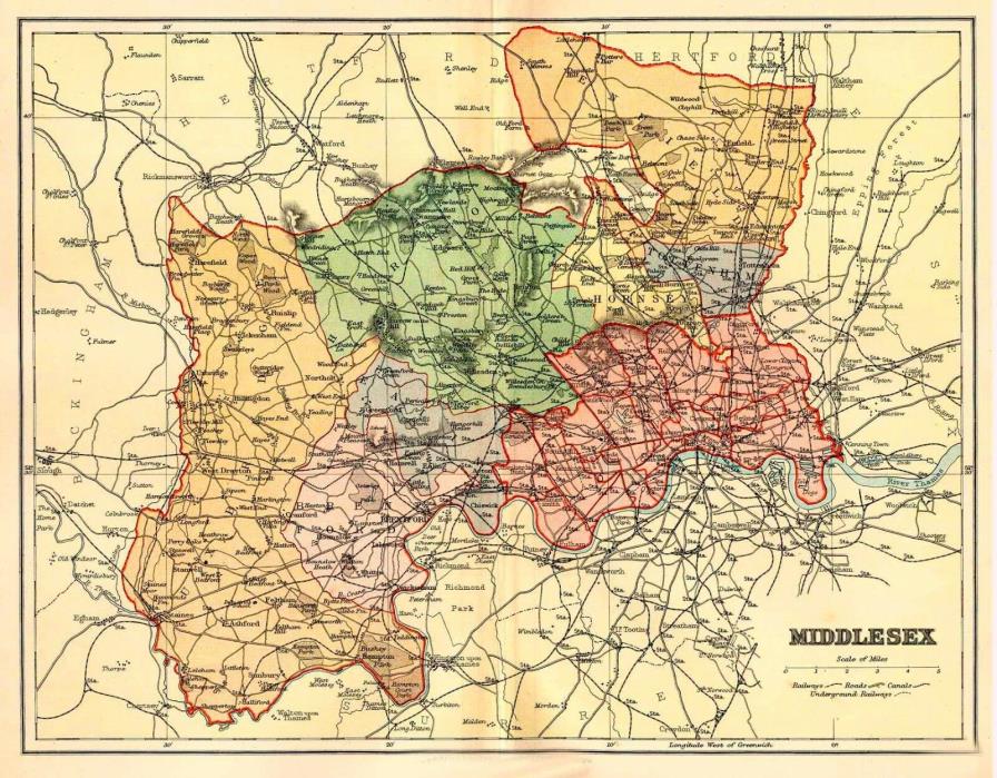 Map of The County of Middlesex, England,C1850.