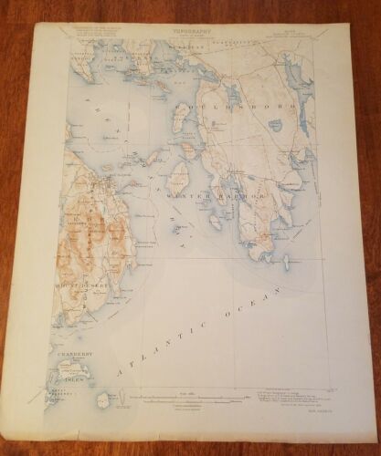 1920 u.s. Geological Survey main hand Cook County Bar Harbor quadrangle map 20x1