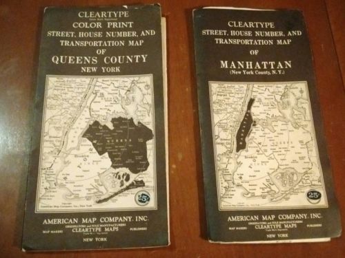 1940's Queens & Manhattan Maps NY New York American Map Company Clear type Color