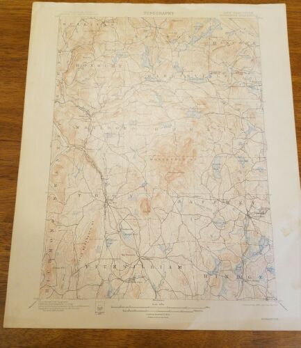 1912 Geological Survey Map New Hampshire Monadnock Quadrangle 20 x16.5