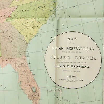 Antique Map of Indian Reservations in United States Vtg 1896