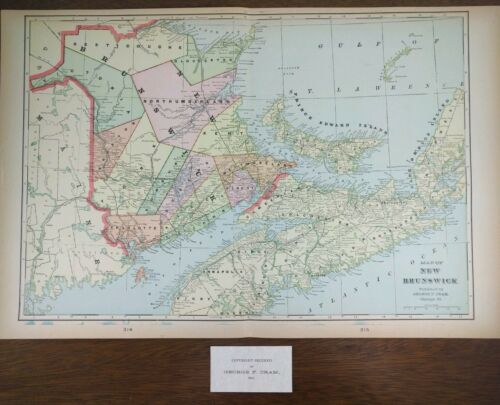Vintage 1903 NEW BRUNSWICK CANADA Map 22