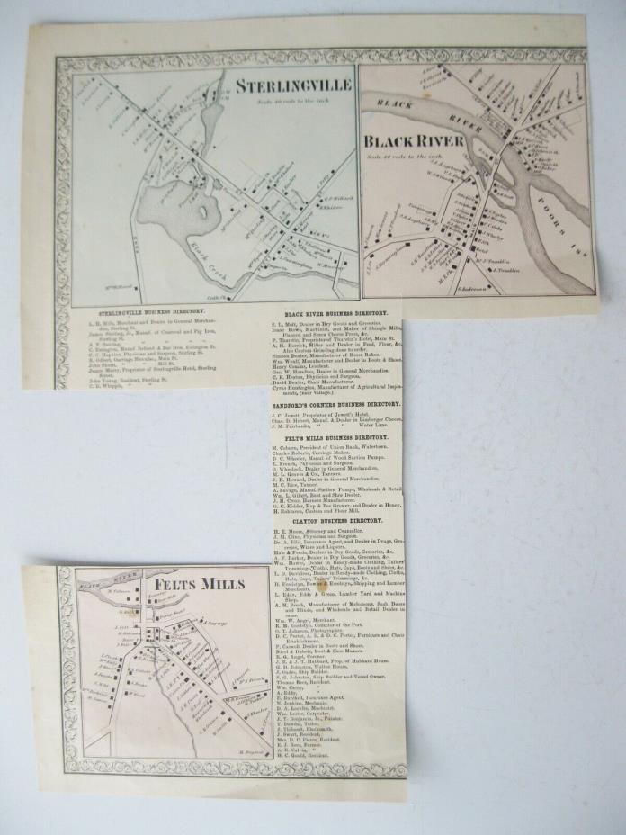 Vintage 1864 Map – Sterlingville, Black River, Felts Mills in Oneida County, NY