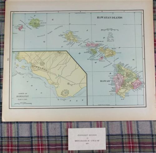 Vintage 1902 HAWAII ISLANDS Map 14