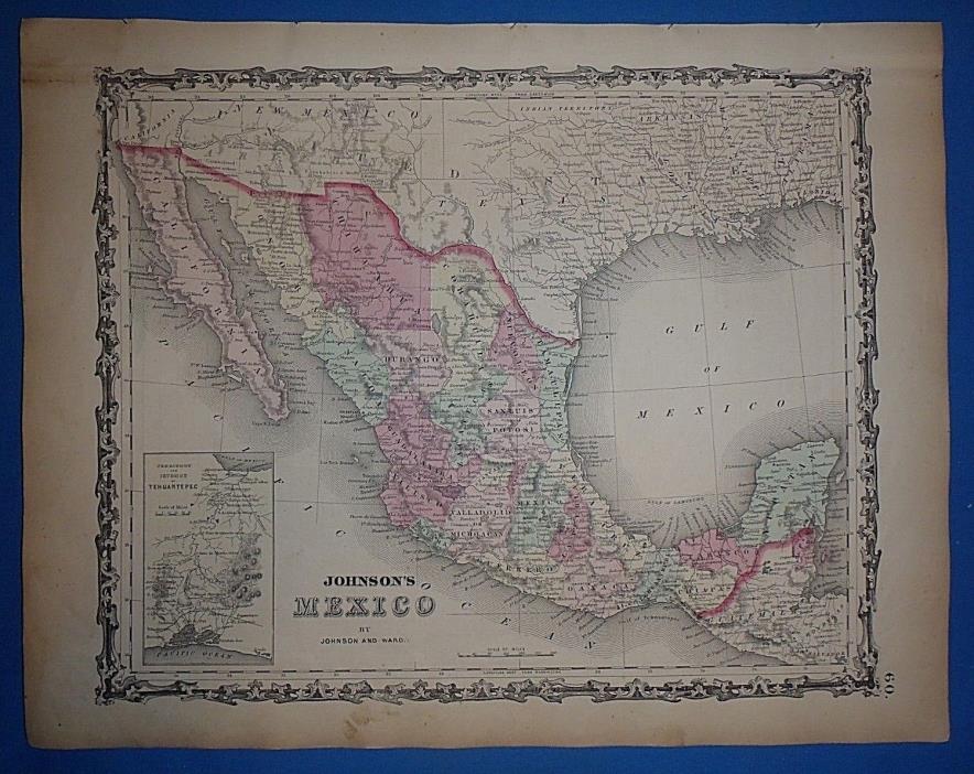 Vintage 1864 MEXICO Atlas Map ~ Old Antique Original Johnson's Civil War Era Map