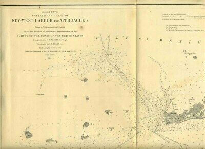 Key West Harbor & Approaches Florida Coast Survey Map 1851 Preliminary Chart