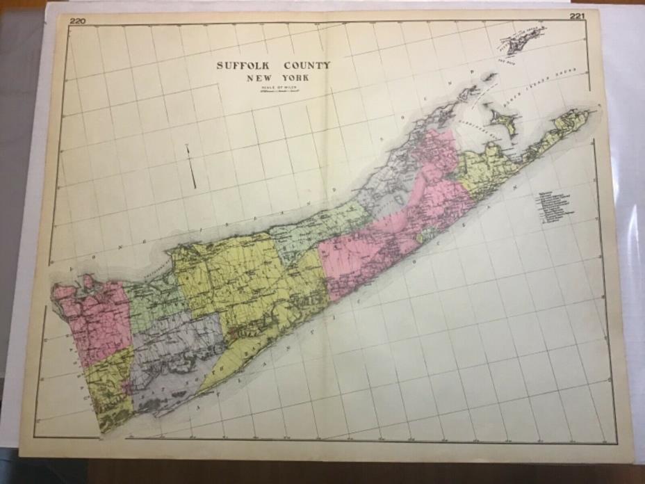 1912 Century Map of Suffolk County (Hamptons), Long Island, New York