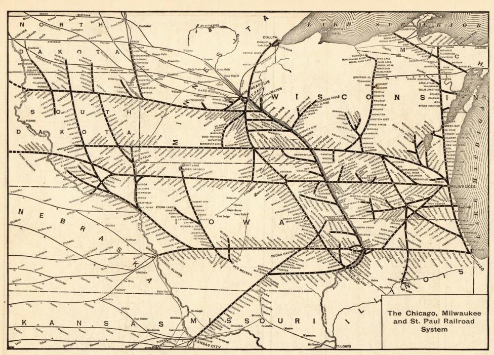 1907 Antique Chicago Milwaukee St Paul Railroad Map Vintage Railway Map 6538