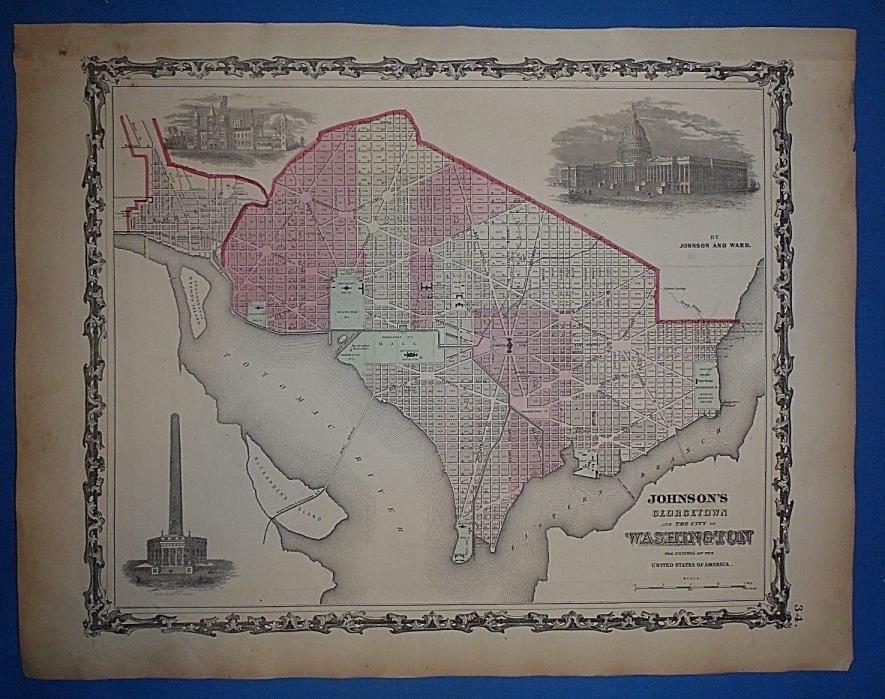 1864 WASHINGTON DC Atlas Map ~ Old Antique Original Johnson's Civil War Era