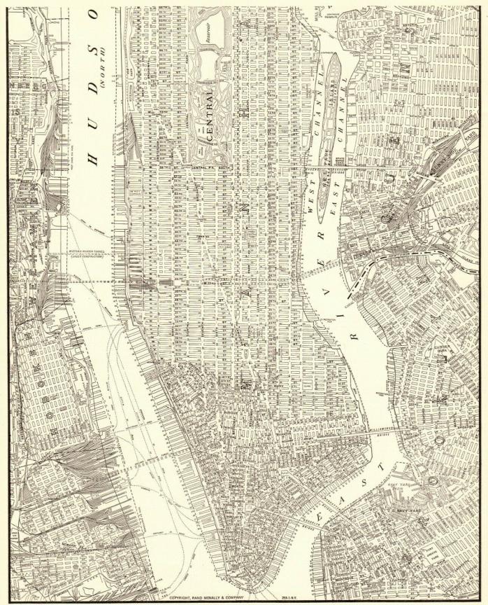 1937 Antique MANHATTAN MAP Vintage New York City Map Lower Manhattan Map 6534