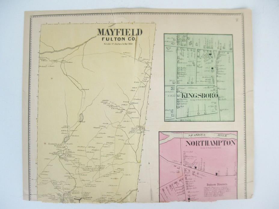Vintage 1868 Map – Mayfield, Kingsboro, Northampton, NY