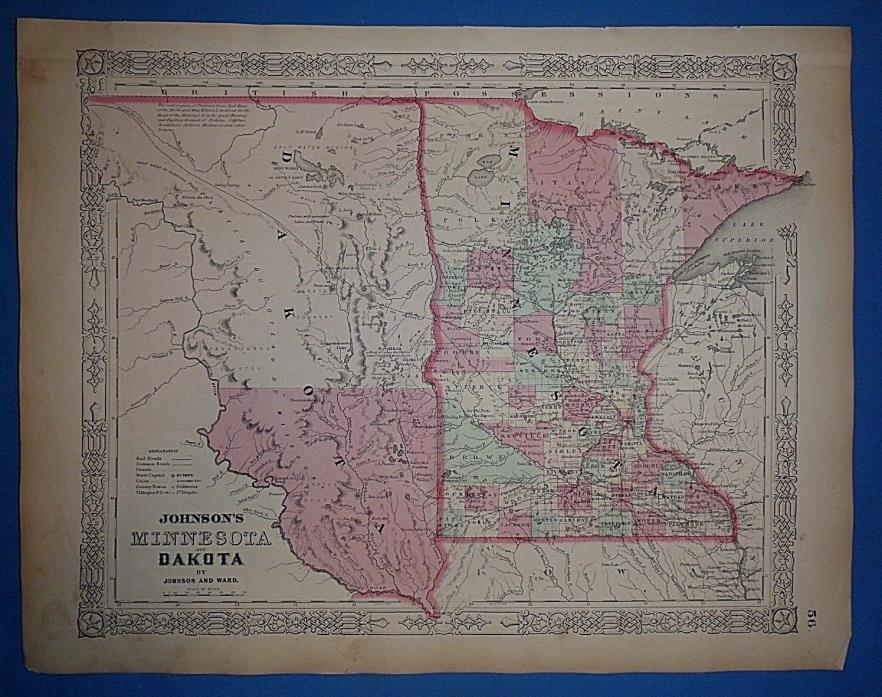 Vintage 1864  DAKOTA TERRITORY - MINNESOTA Atlas Map ~ Old Antique Original Map