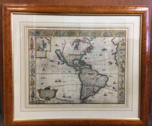 John Speed 1626 Map of the Americas, Fine Reproduction on Quality Paper, Framed