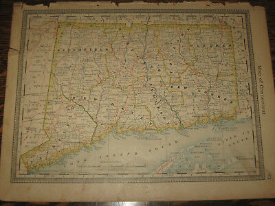 1883 Hardesty's Encyclopedia Map of Connecticut CT USA Copper Plate Print