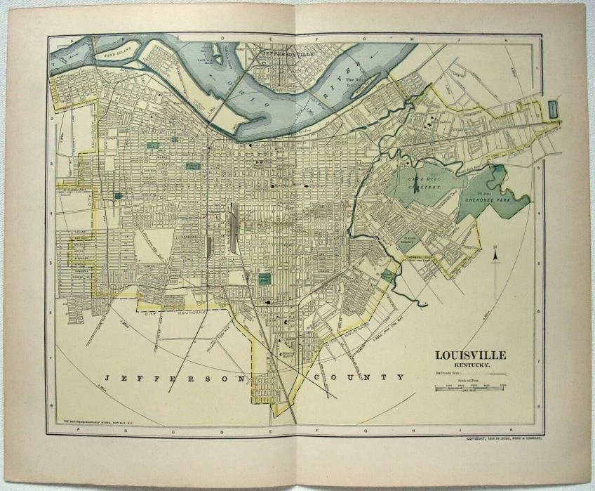 Original 1903 Dated Map of Louisville, Kentucky by Dodd Mead & Company. Antique