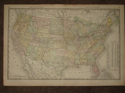 1888 UNITED STATES ANTIQUE MAP Rand McNally Atlas 21 x 14 Original