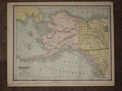 1889 ALASKA ANTIQUE MAP Geo CRAM Atlas 11 x 14 Original
