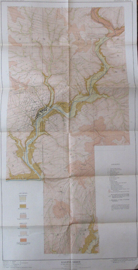 Geology Folded Map Galena Sheet Zinc Lead District Illinois Black Jack Mine 1914