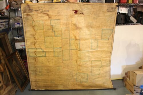 Antique 1863 New York State Chenango Cortland Counties Canvas Map Civil War Era