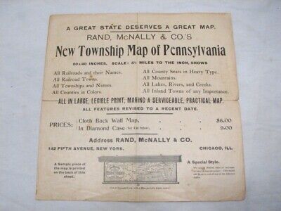 Antique Salesman Sample School Map Broadside Brochure Rand McNally PA Cumberland