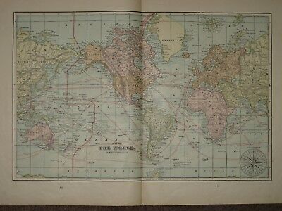 1901 WORLD ANTIQUE MAP Geo CRAM Atlas 22 x 15 Original