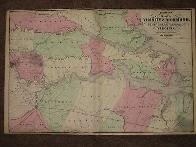 1863 RICHMOND VA PENINSULAR CIVIL CAMPAIGN WAR MAP Johnson Geography Atlas