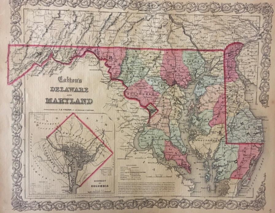 J.H. Colton’s 1859 Atlas Map of Delaware and Maryland