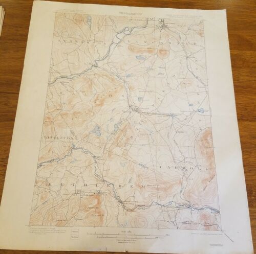 1909 topography map state of New Hampshire-vermont Whitefield quadrangle