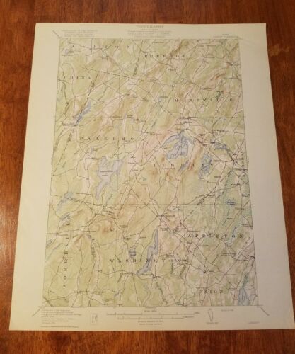1916 Maine topography map Montville, Palermo, Liberty, Washington, Union20x16.5
