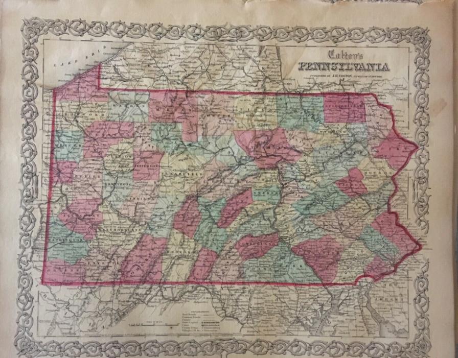 J.H. Colton’s 1859 Atlas Map of Pennsylvania