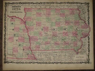 1863 IOWA NEBRASKA TERRITORY CIVIL WAR MAP Johnson Geography Atlas ORIGINAL