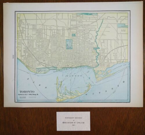 Antique 1902 TORONTO CANADA City Map 14x11 Old Vintage ROSEDALE  OLD MILL MAPZ