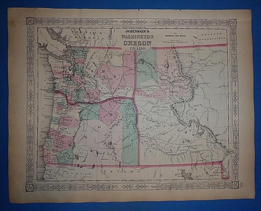 1864 IDAHO - WASHINGTON TERRITORY - OREGON Atlas Map ~ Old Antique Original Map