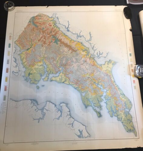 Antique Wall Size Map St. Mary’s County Maryland 1901 Soil Survey 35 X 38 In.