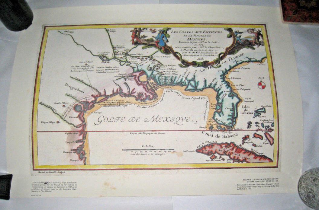 Map French Louisiana And The Mouth of the Mississippi 1705 Nicholas de Fer 12x17