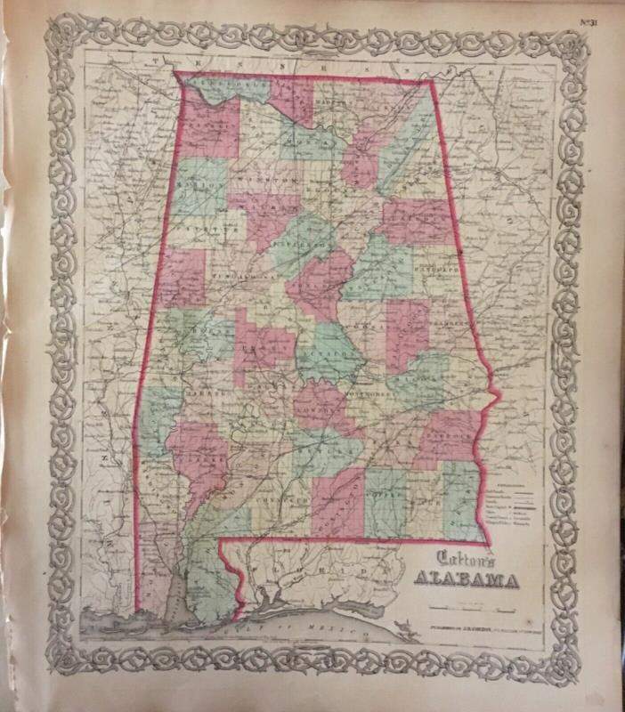 J.H. Colton’s 1859 Atlas Map of Alabama