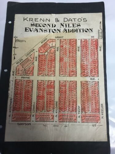 Vintage Chicago Land Plat Plot Subdivision Map 2nd Niles Evanston Crawford Ave