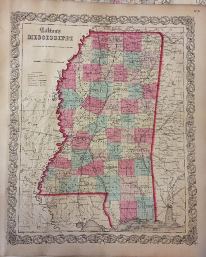 J.H. Colton’s 1859 Atlas Map of Mississippi