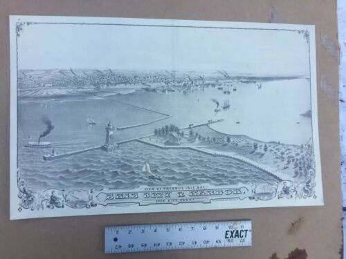 RARE -1800’S B&W PRINT OF “THE VIEW OF PRESQUE ISLE” ERIE CITY PENNA. AND HARBOR