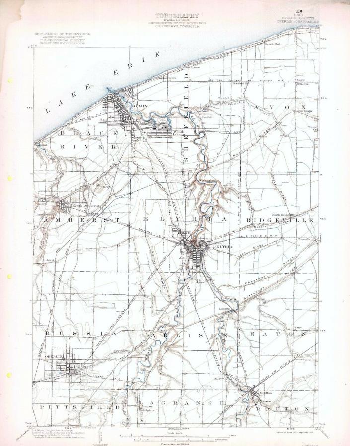 1903 Oberlin OH USGS 15' Quad Topo Map Lorain Elyria Amherst Avon Ridgeville